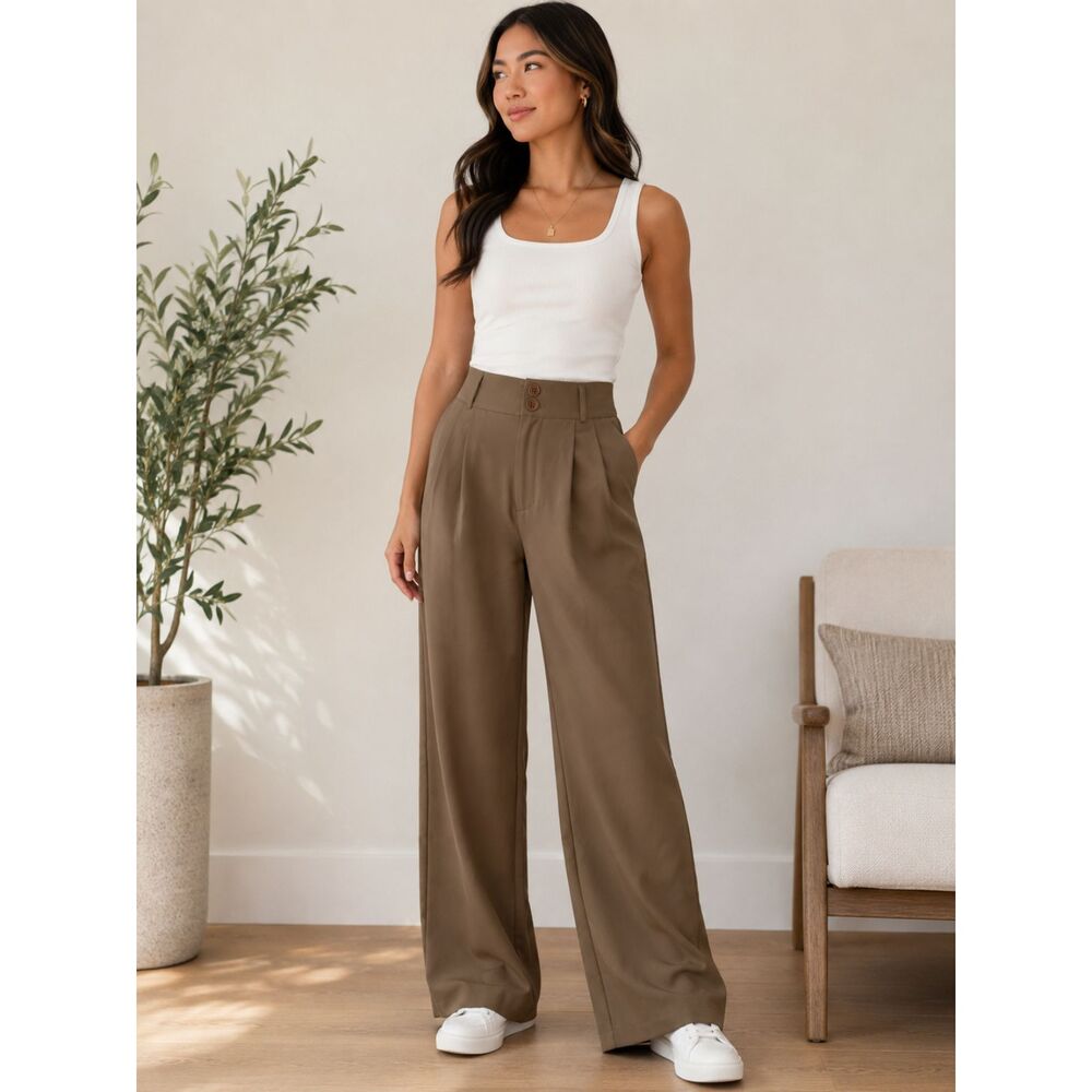 Halara XS Petite Brown High Waisted Pleated Wide Leg Pants NWT